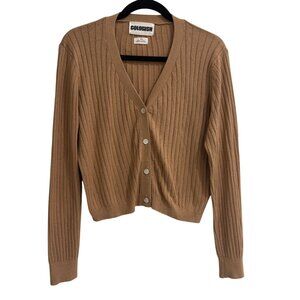 Colorush Camel Ribbed Silk Cashmere Cardigan Sweater Size Small Soft Knit